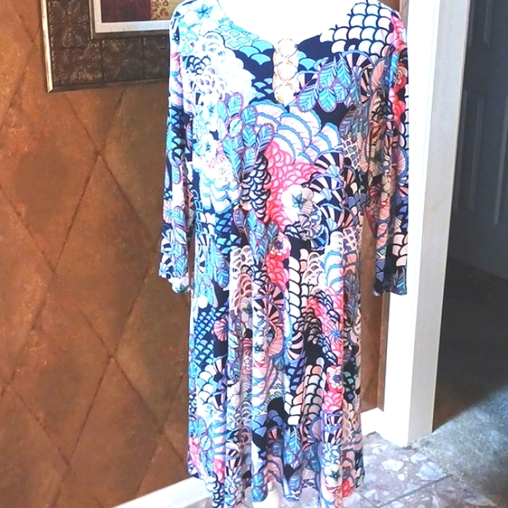 MSK Multi-Colored 3 Ring Mid-Sleeve Super Cute Dress Size XL - Picture 3 of 10
